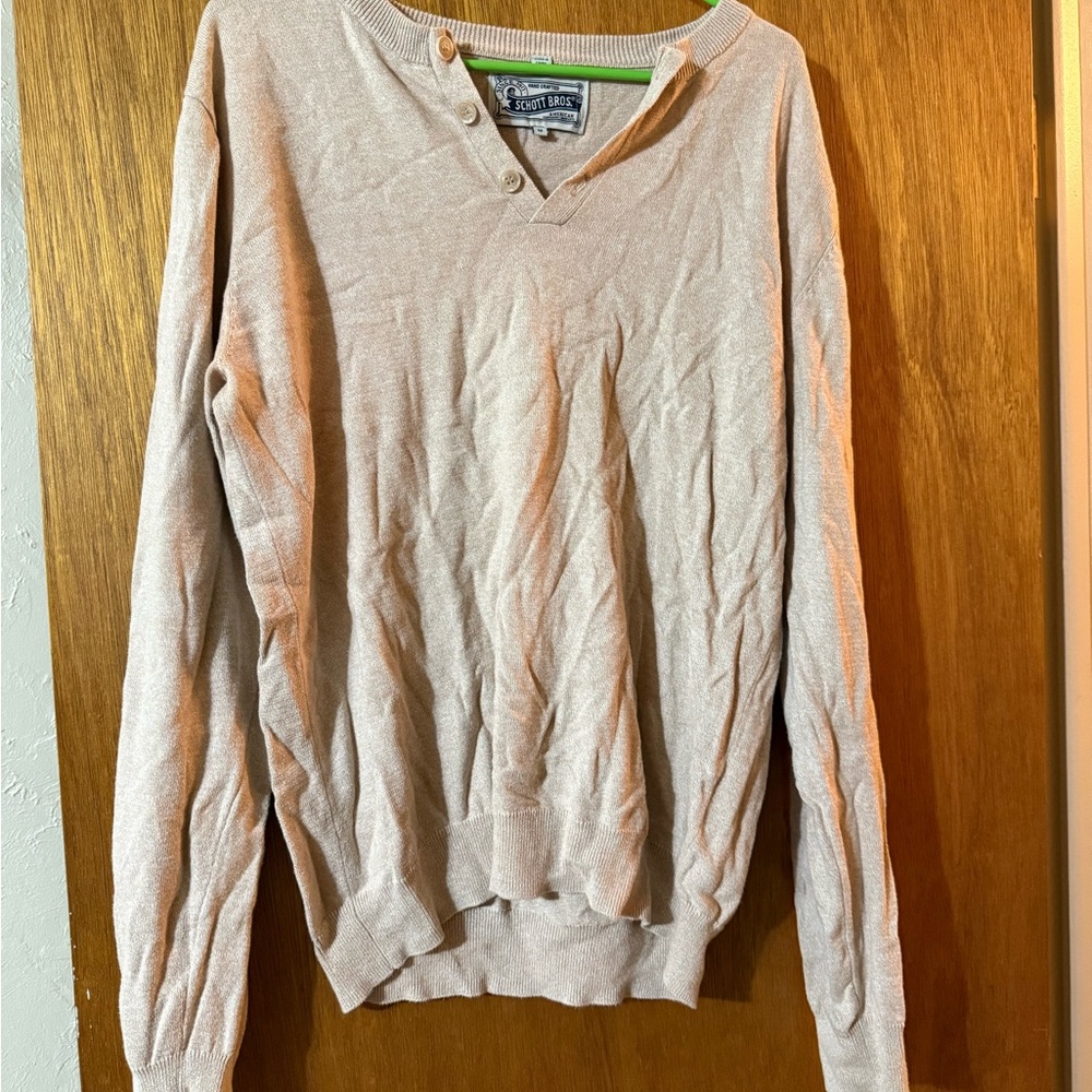 Beige Long Sleeve Henley Sweater
